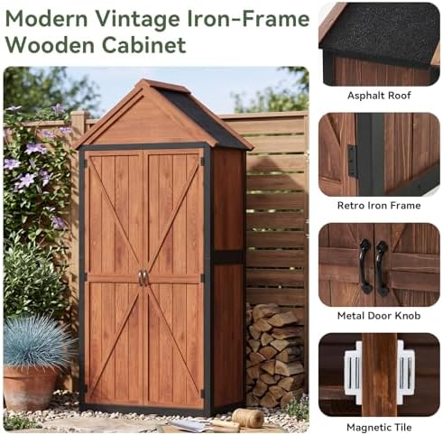 Aoxun Solid Wood Outdoor Cabinet 2.3'x1.3' with Asphalt Roof & Floor - Image 6