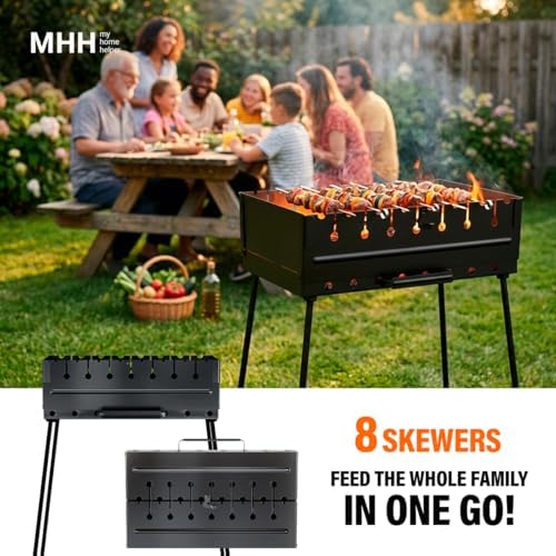 Charcoal Grill for 8 Skewers - Portable Barbecue 16.9""×11.8""×16.9"" Kabob Camp Grills - Foldable Metal Mangal - Kebab Shish - BBQ for EDC Picnic Outdoor Cooking (Skewers Not Included) - Image 5