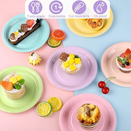 Breroa 144 Pcs Pastel Paper Plates 7 Inch Bulk Pastel Plates Disposable - Image 4