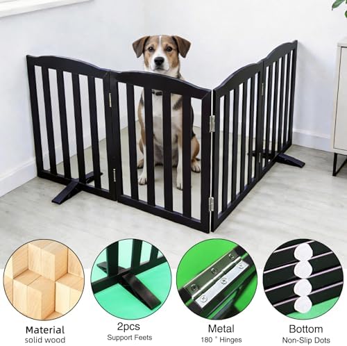 Freestanding Dog Gate Indoor,Doggie Gate Foldable Pet Gates for Doorways,Stairs or Hallways, Wooden Black Pet Gate for the House, Pet Fence with Support Feet Included,24 "Height-4 Panels - Image 5