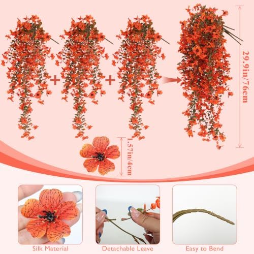 RECUTMS Fake Hanging Plant 3Pcs Artificial Autumn Flowers for Outdoors - Image 2