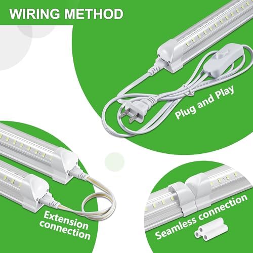 Skymoatled 2Pack 8FT LED Shop Light Garage Lights,100W 6000K 15000LM White Light,Hanging/Surface Mount,Plug and Play,Super Bright T8 Tube Light,Linkable LED Shop Lights for Warehouse Workshop Basement - Image 3