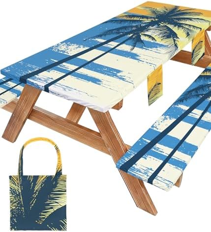 Picnic Table Cover with Bench Covers Table Cloth Tablecloth Glamping Furniture Decor Camp Camper Camping Essentials Outdoor Summer Beach Roadtrip Motorhome Trailer Rv Travel Vacation Canping Gear Kit by Wrakus