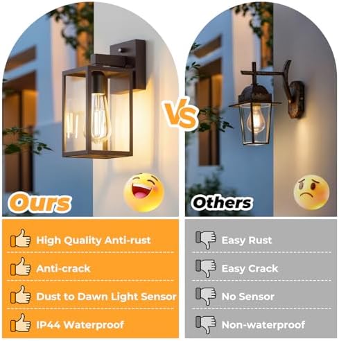 FOLKSMATE Plastic Dusk to Dawn Outdoor Wall Sconce Dark Chocolate 4-Pack - Image 4
