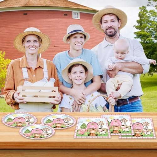 Egami 40pcs pink Farm Party Supplies,include 20 Dessert plate and 20 Napkin,Farm Animal Party Plate Napkin Set,Used for Animal Party Decoration - Image 5