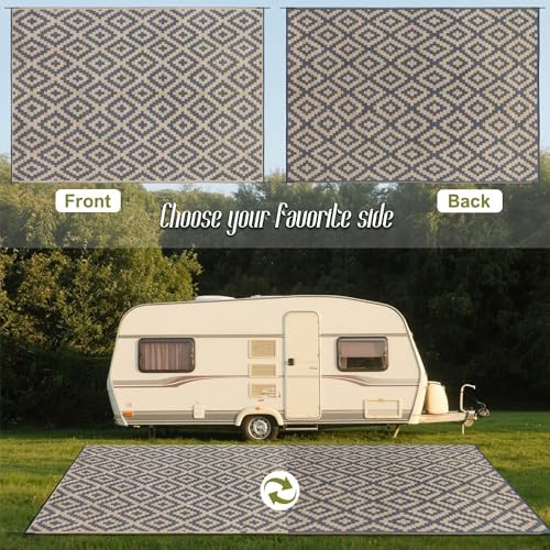 SAND MINE Reversible Mats, Plastic Straw Rug, Modern Area Rug, Large Floor Mat and Rug for Outdoors, RV, Patio, Backyard, Deck, Picnic, Beach, Trailer, Camping (10' x 14', Grey Tan Lattice) - Image 3