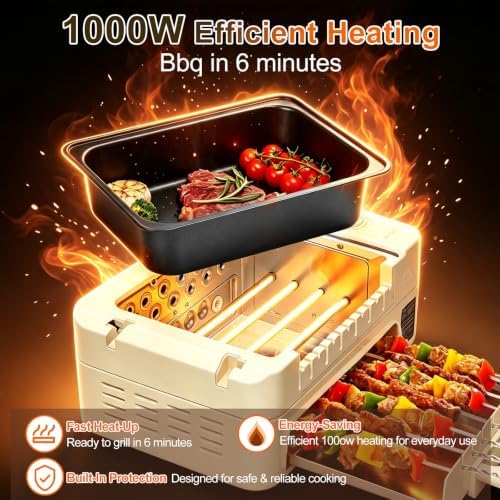 Electric Indoor Grill Smokeless BBQ grill Cooker for BBQ Party 1000W 20-Skewer Capacity,4-in-1 Nonstick Removable Grill Plate with Lid and Auto-Rotating Kabob Skewers adjustable Temperature - Image 4