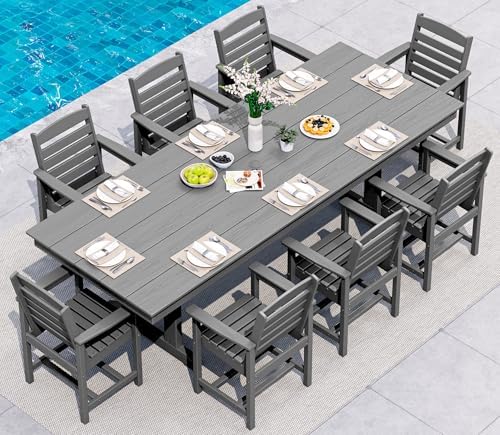 SERWALL Patio HDPE Dining Chairs Set of 2 with Arms, Grey - Image 5