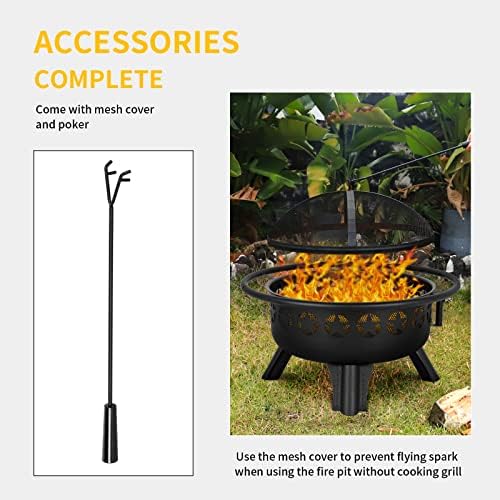 Hykolity 2 in 1 Fire Pit with Grill, Large 31" Wood Burning Fire Pit with Swivel Cooking Grate Outdoor Firepit for Backyard Bonfire Patio Outside Picnic BBQ, with Spark Cover, Fire Poker - Image 6