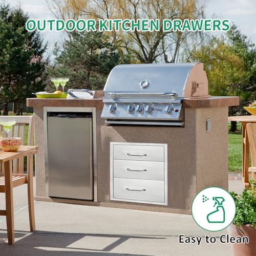 Outdoor Kitchen Drawers 16" W x 21" H x 23" D Stainless Steel Triple Drawers with Ergonomic Handle for BBQ Island, Patio Grill Station & Outdoor Kitchen Cabinets - Image 5
