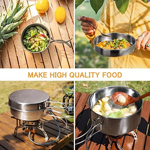 Lixada Camping Cookware Set, 4PCS Portable Stainless Steel Camp Cook Set, Lightweight Stackable Camping Pots and Pans Plate Set Camping Gear for Outdoor Backpacking Camping Hiking Picnic - Image 6