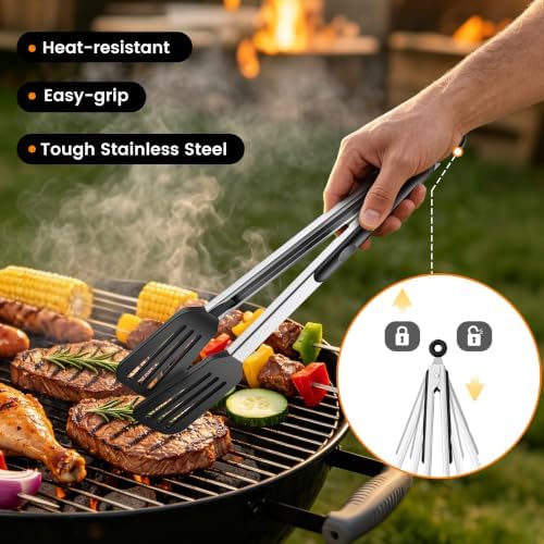 Silicone Spatula Set for Cooking BBQ with 12" Grill Tongs Large Turner-4Pcs - Image 2