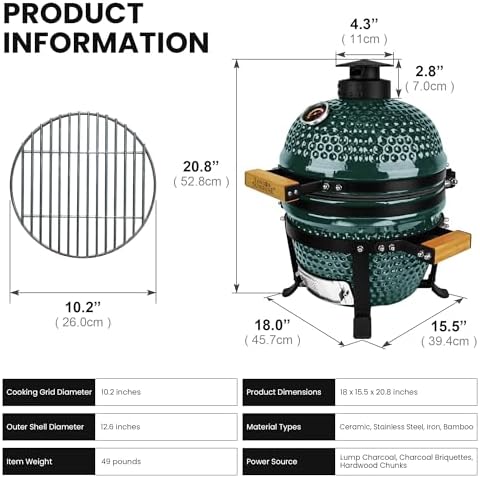 London Sunshine 13-Inch Ceramic Kamado Grill, Waterproof Vent Cap, Green - Image 3