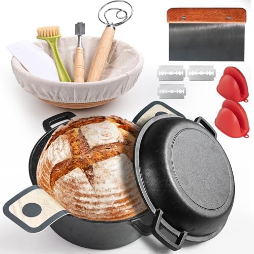 5QT Dutch Oven for Sourdough Bread Baking, Cast Iron Bread Pan with Lid by MakeLifeMoreComfortable