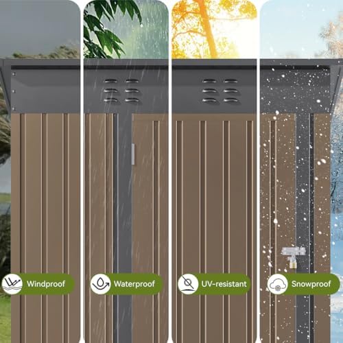 COMHOMA Shed Outdoor Storage Shed Metal,Lockable Doors Tool Sheds with Sloping Roof,Steel Garden Shed with Air Vent for Backyard,Patio,Lawn,Poolside(Brown,5'*3') - Image 6