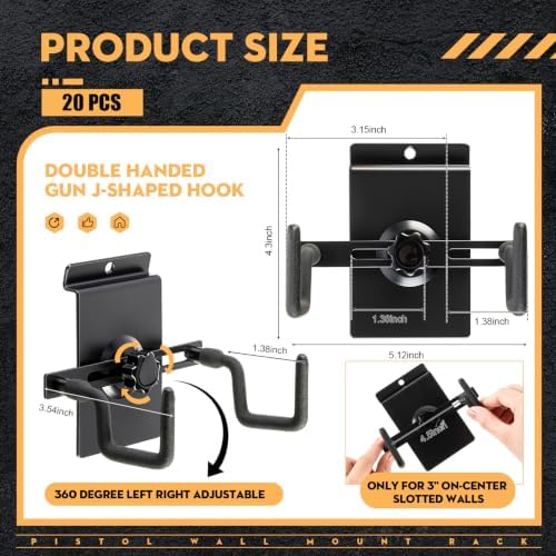 Yaocom 20 Pcs Pistol Wall Mount Slatwall Pistol Holder, Slotted Panel Style - Image 2