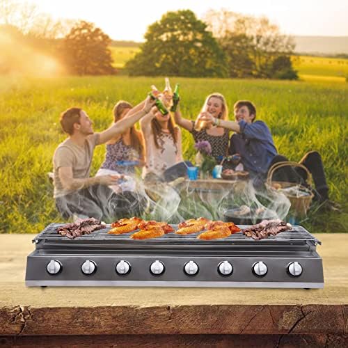 Commercial Barbecue Grill, 8 Burners BBQ LPG Tabletop Gas Grill w/Steel Shield Gas Grill Griddle Patio Garden Barbecue Grill with Adjustable Height for Party Backyard BBQ - Image 5