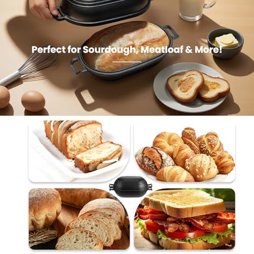 Cast Iron Loaf Pan with Lid-Bread Baking Pan for Sourdough,Pre-Seasoned Dutch Oven, 11 X 7 Inch Loaf Pans for Homemade,Heavy Duty with Even Heating - Image 5