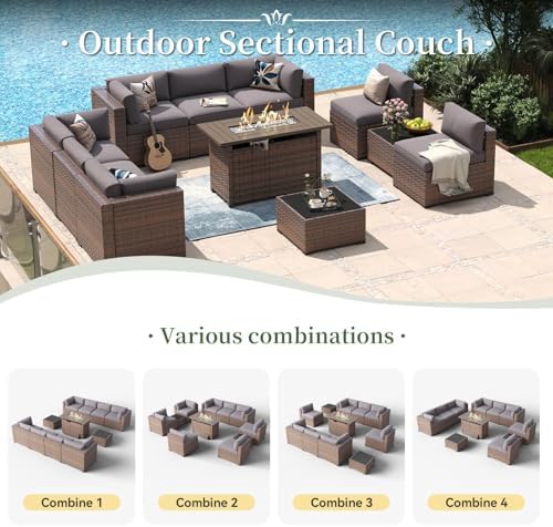 Aoxun 11 Piece Patio Furniture Set with 44" Fire Pit Table Wicker Rattan - Image 6