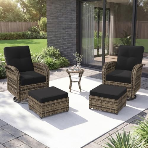 Aoxun 5 Piece Outdoor Patio Furniture Set with Coffee Table, Outdoor Patio Furniture Sets with High Back Swivel Rocker Chairs, Outdoor Sofa Set with Ottoman for Backyard & Garden, Black by Aoxun