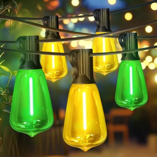 LAMPHOME 26FT ST38 Green Yellow Outdoor String Lights, 12+1 Shatterproof Vintage Edison LED Patio Lights, Waterproof End-to-End Connectable Bistro Lights for Halloween, Christmas, Party, Yard Decor by ULL