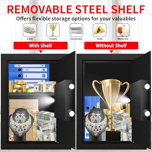 3.3 Cuft Large Home Safes Water and Fireproof with Digital Keypad & Key Lock, Security Safes for Home with DIY Removable Shelf, Anti-Pry Safe Box for Money Documents Jewelry, 19.69"H x13.78"W x 12.2"D - Image 3