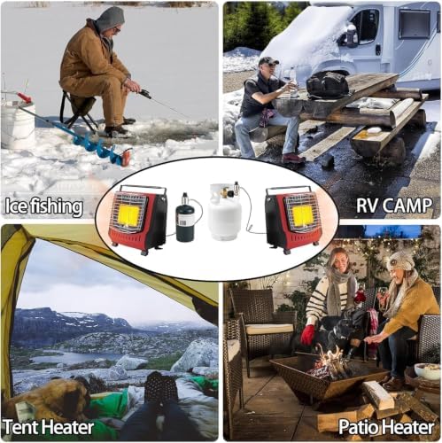 Portable Outdoor Heater with 8FT Hose, 9000 BTU Propane Heater Fuel by Butane/Propane, Self-Ignition, Tip-over&Low-Oxygen Safety Shutoff, Compact Camping&RV Heater for Tents, Hiking(Fuel not included) - Image 2
