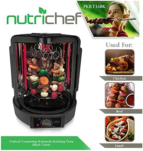 NutriChef Vertical Countertop Rotisserie Oven Roaster, Rotating Shawarma And Kebab Machine with Skewer and Rack, Basket Tower, Roasting Rack, Poultry Tower, Drip Tray, For Meat Chicken Turkey Lamb - Image 2