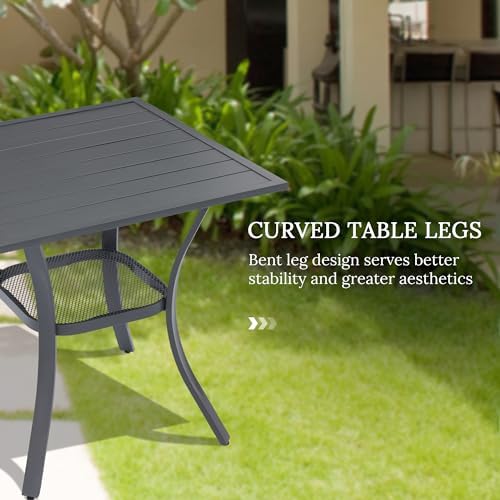 VICLLAX Patio Set for 2, Outdoor Dining Set Includes 28" Small Outdoor Table and 2 Stackable Sling Chairs, Grey Tabletop and Grey Fabric - Image 3