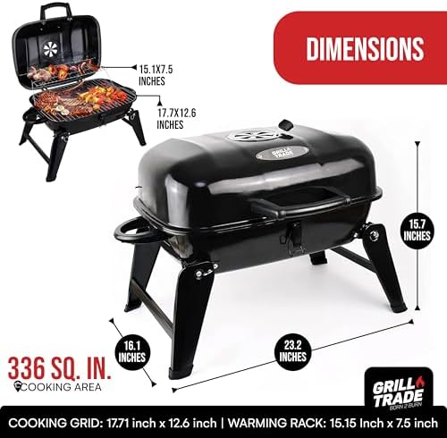 Grill Trade Portable Charcoal Grill - Mini BBQ Grill - Small Table Top Charcoal Grill for Camping, Outdoor Cooking - Foldable Camping Grill for Picnics, Tailgating and Backyard Grilling - Image 3