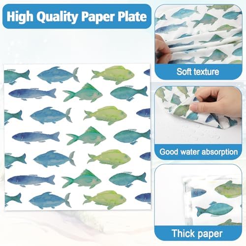 96Pcs Gone Fishing Party Paper Plates and Napkins Sea Ocean Fish Birthday Supplies Little Fisherman Tableware for 24 Guests for Summer Wedding Ofishally One Fishing Birthday Gatherings Decorations - Image 4