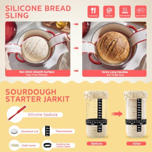 Sourdough Starter Kit with Enamel Cast Iron Pot 6.5 QT for Bread Baking - Image 5