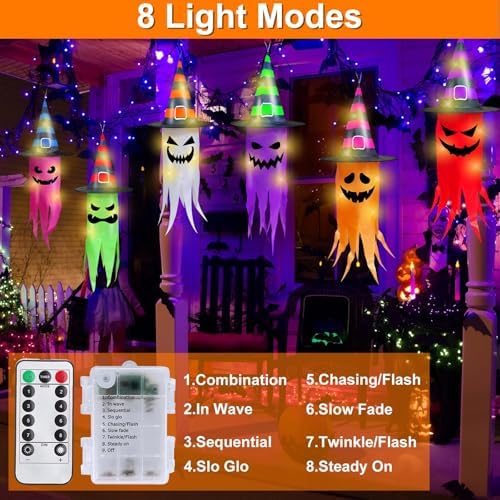 Remote Control 6 PCS Halloween Hanging Ghosts Outdoor Decor with Lights - Image 4