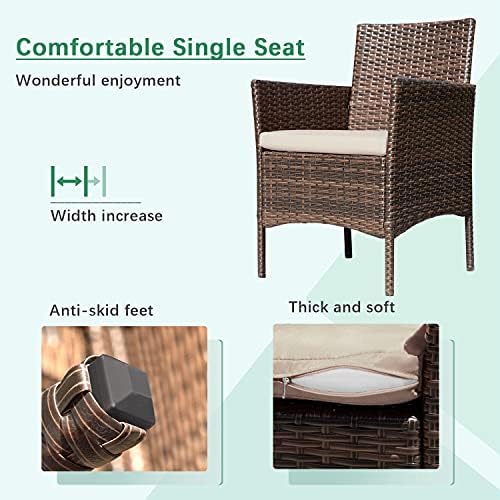 Greesum Patio Furniture 4 Pieces Conversation Sets,Brown and Beige - Image 5