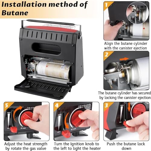 Portable Outdoor Heater with 8FT Hose, 9000 BTU Propane Heater Fuel by Butane/Propane, Self-Ignition, Tip-over&Low-Oxygen Safety Shutoff, Compact Camping&RV Heater for Tents, Hiking(Fuel not included) - Image 6