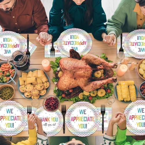 Thank You Party Plates Napkins We Appreciate You Tableware Teacher Appreciation Dinnerware Be Thankful to Thanksgiving Staff Disposable Plates Fork for Congratulations Graduate Party Supply Serve 24 - Image 6