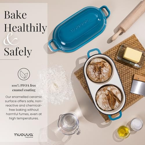 Dutch Oven For Sourdough Bread Baking – Enamelled Cast Iron Bread Loaf Pot – 500°F Oven Safe Non Stick Bread Pot – Double Round Loaf Space, 16.5cm Diameter, Light Blue, – by Nuovva - Image 6