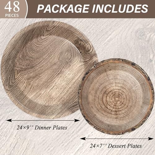 gisgfim 48 Pcs Rustic Wooden Tree Party Plates Supplies Tableware Set Lumberjack Party Decorations Camping Hunting Theme Party Table Supplies Favors Decors for Guests - Image 2