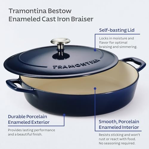 Tramontina Bestow Enameled Cast Iron 4-Qt Braiser Pan with Lid, Blue - Image 4