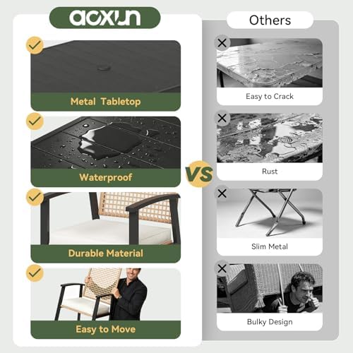 Aoxun 5-Piece Wicker Patio Table and Chairs Set for 4 with Umbrella Hole - Image 6