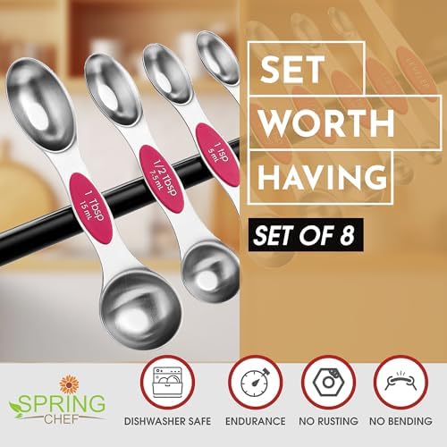 Spring Chef Dual Sided Magnetic Measuring Spoons Set of 8 for Kitchen, Pink - Image 2