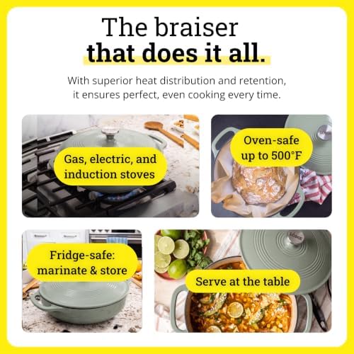 Lodge Essential Enamel Cast Iron Braiser, 3.6 Quart, Desert Sage - Image 5