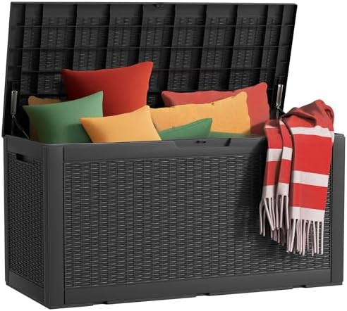 100 Gallon Waterproof Outdoor Storage Box, UV Resistant Resin Deck Box Perfect for Patio, Garden, and Pool (Black, 100 Gallon) by KFY