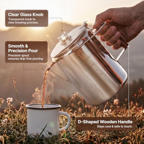 KingCamp Percolator Coffee Pot,304 Stainless Steel,Large Capacity,12 Cup - Image 4