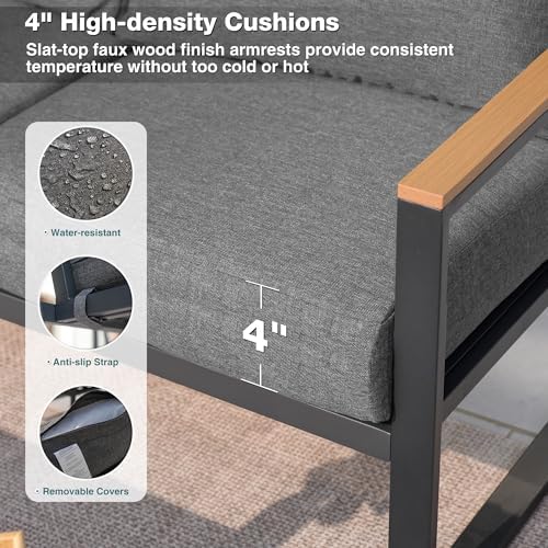 4 Pieces Metal Patio Furniture Set for Outdoor Balcony, Grey - Image 4