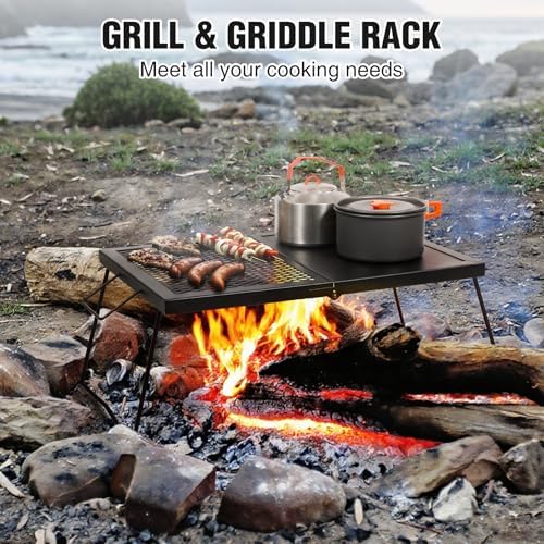 REDCAMP Folding Campfire Grill, Heavy Duty Steel Mesh Grate, 23.6" Portable Camping Grates Over Fire Pit, Campfire Cook Equipment with Legs Carrying Bag, Grilling Rack for Outdoor Open Flame Cooking - Image 5