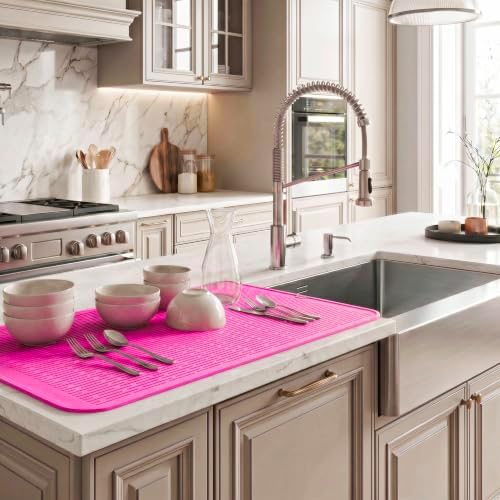 MicoYang Silicone Dish Drying Mat for Multiple Usage,Easy clean,Eco-friendly,Heat-resistant Silicone Mat for Kitchen Counter or Sink,Refrigerator or Drawer Liner Rose 5XL 36inches x 18inches - Image 5