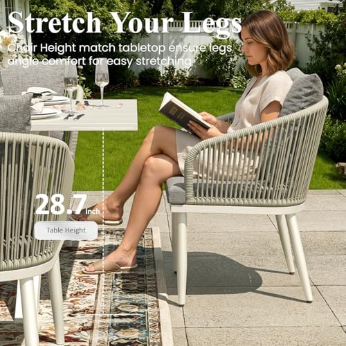 LayinSun 9 Pieces Outdoor Patio Dining Set, Aluminium Rectangular Dining Table and Wicker Rattan Chairs Set for Outside Backyard, Poolside - Image 5