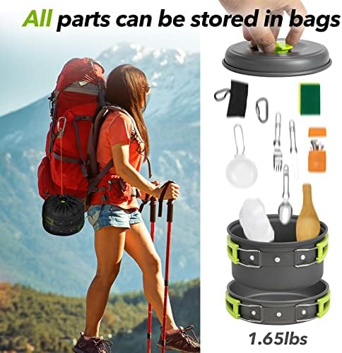 15pcs Camping Cookware Mess Kit,Non-Stick Lightweight Pots Set Portable Outdoor Cookware for Camping Backpacking Hiking Outdoor Cooking and Picnic - Image 5