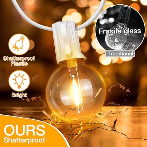 Ollny Outdoor String Lights, 50FT LED Patio Lights Waterproof White Wire - Image 2